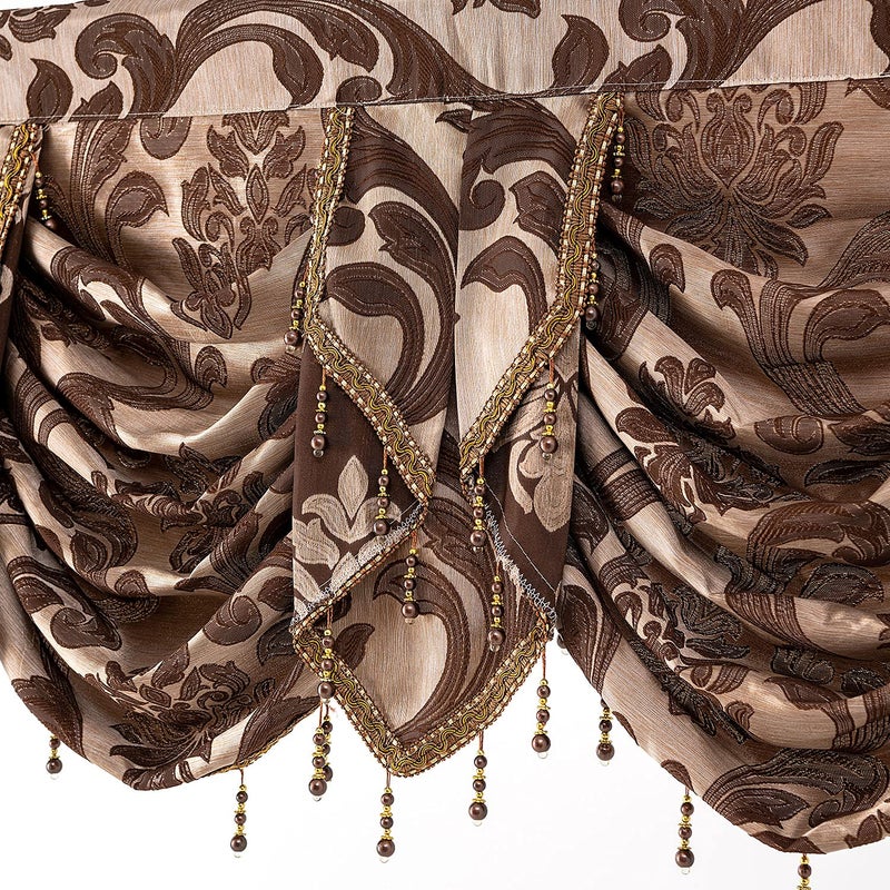NAPEARL Waterfall Valance for Windows-Damask Window Valance with Swags, Decorative Window Toppers, Brown Swag Valance for Living Room, Bedroom, 81-Inch Wide - Image 3
